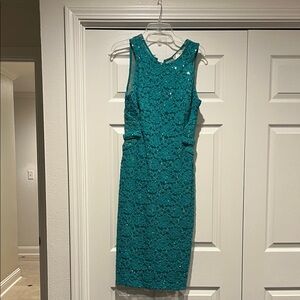 Teal Lace Midi Sheath Dress - Sleeveless Elegant Design